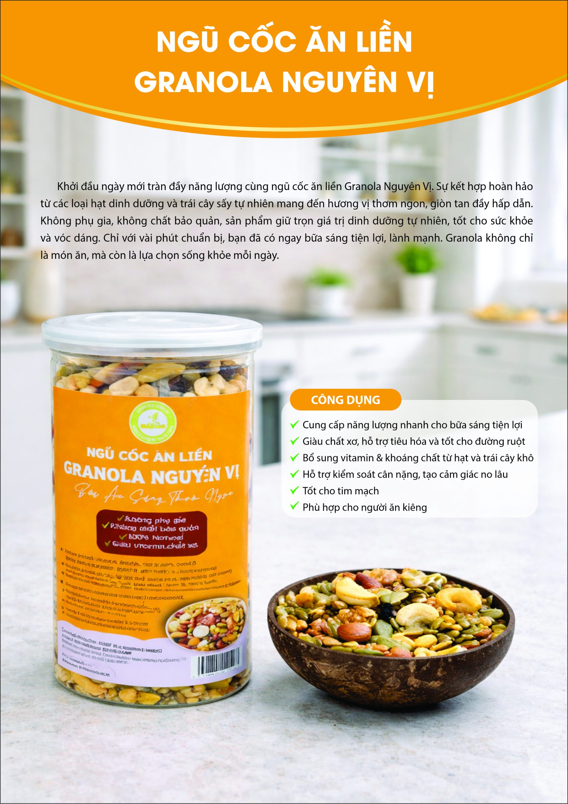 Ngũ cốc ăn liền – Granola nguyên vị – Hộp 500g