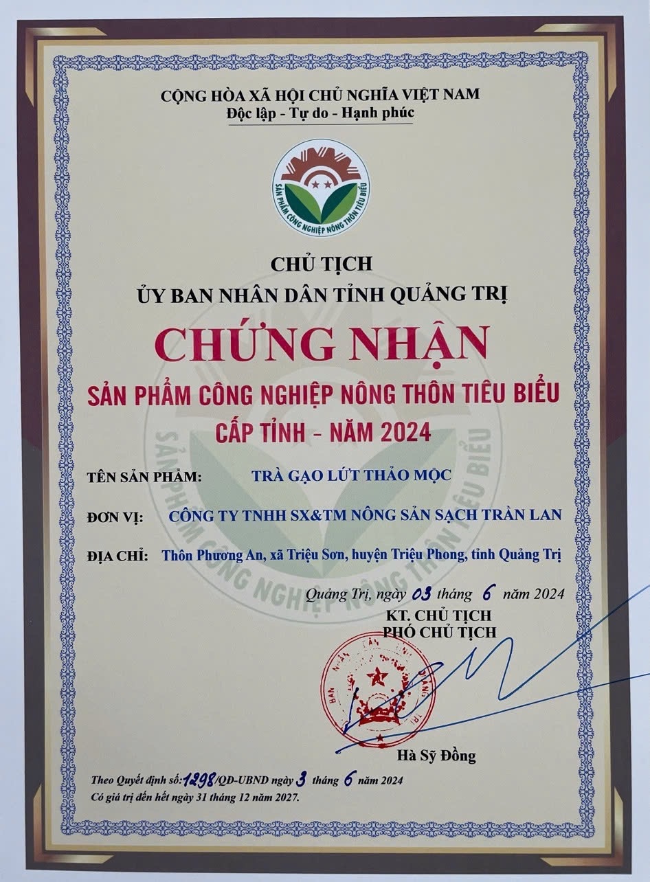 Giải thưởng và chứng nhận Trần Lan